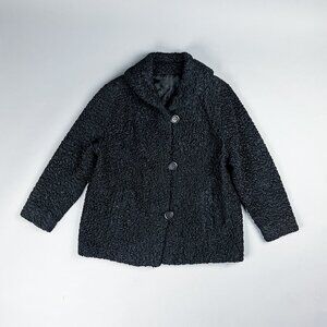 Black Fur Coat | Vintage 60's Faux Persian Lamb Fur Women's Winter Jacket